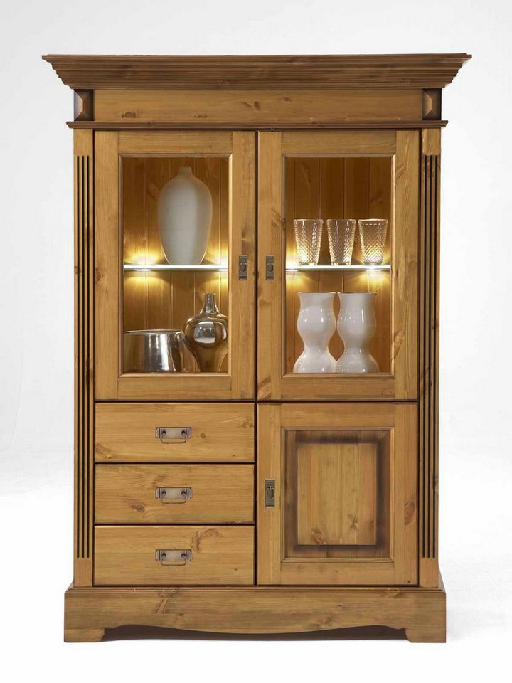 Casamia Vitrine Vitrine Glas-Vitrine Florenz 3-türig mit 3 Schubladen unten links Pini von Casamia