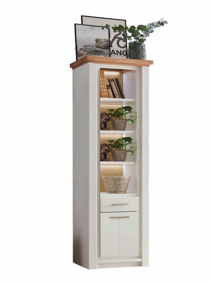 Casamia Vitrine Vitrine Regal Schrank Olbia 67x210x45cm Pinie Nordica weiß massiv von Casamia