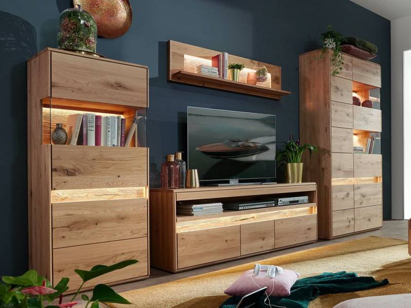 Casamia Wohnwand Wohnwand Massivholz Vitrine halbhoch TV Lowboard Vitrine 4türig ca. 35 von Casamia