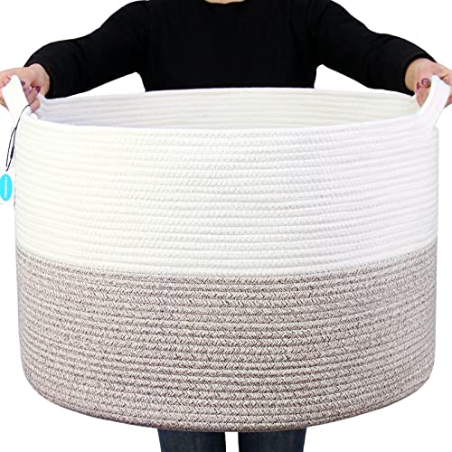 Casaphoria XXXLarge Cotton Rope Basket 55,1 x 35,1 cm Woven Laundry Blanket with Handle Storage Comforter Cushions Thread Hamper, MB2021008, Beige/Braun von Casaphoria