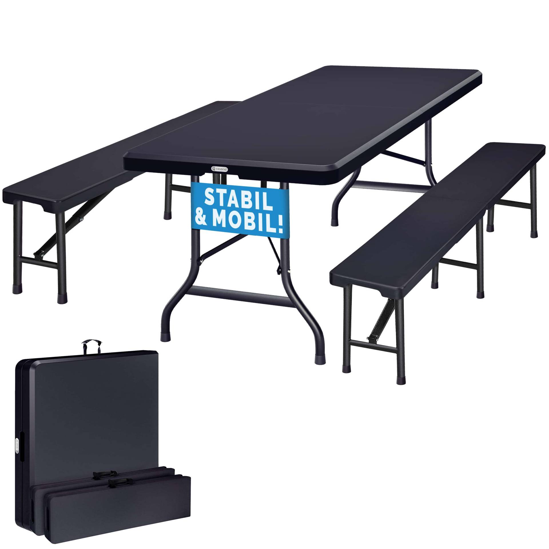 Bierzeltgarnitur 3-tlg Kunststoff Anthrazit 183cm von Casaria®