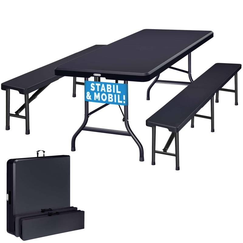 Bierzeltgarnitur 3-tlg Kunststoff Anthrazit 183cm von Casaria®