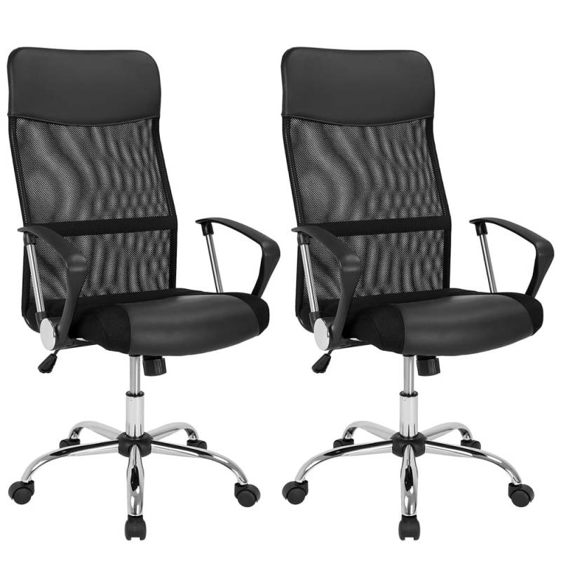 Bürostuhl Deluxe 2er-Set Schwarz mit Netz von Casaria®