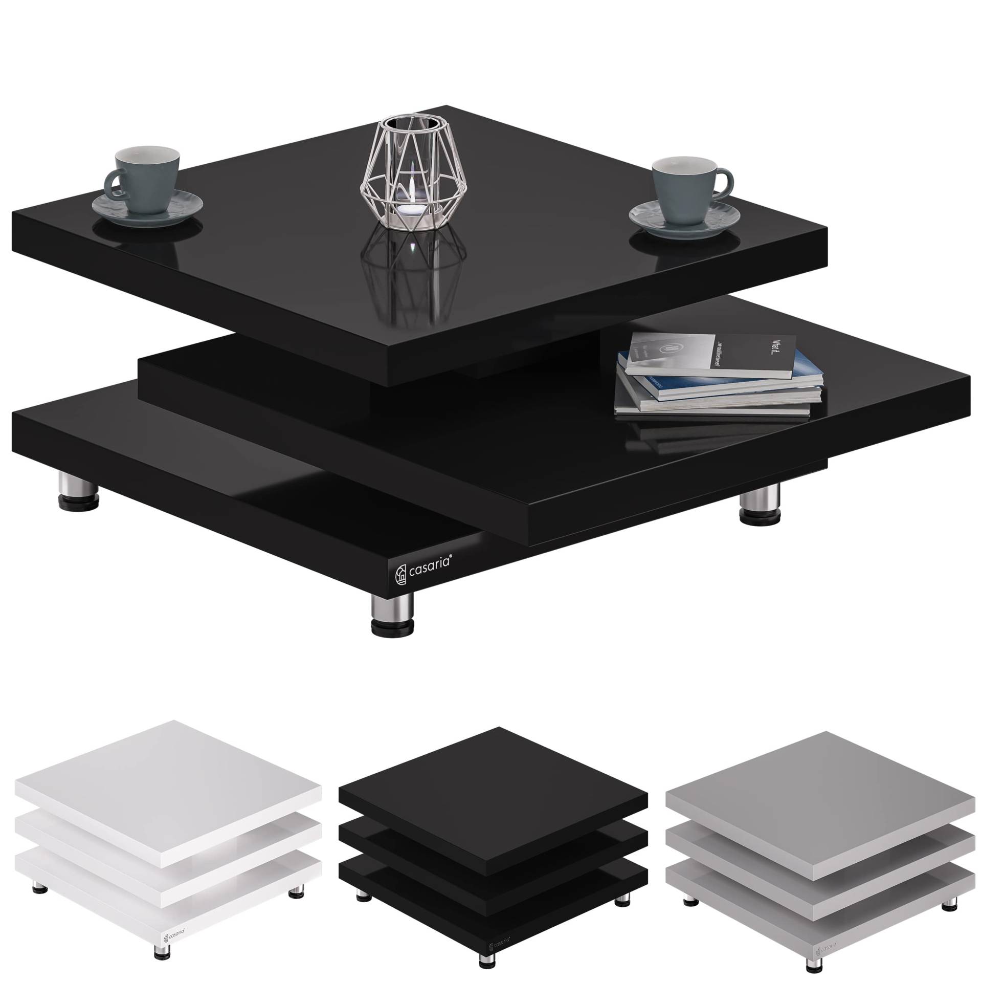 Couchtisch New York Schwarz 60x60cm verstellbar von Casaria®