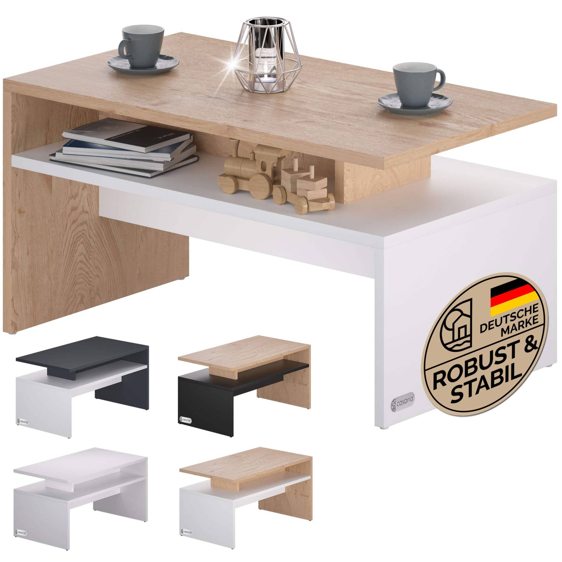 Couchtisch Sacramento Weiß/Eiche 92x50x47cm von Casaria®