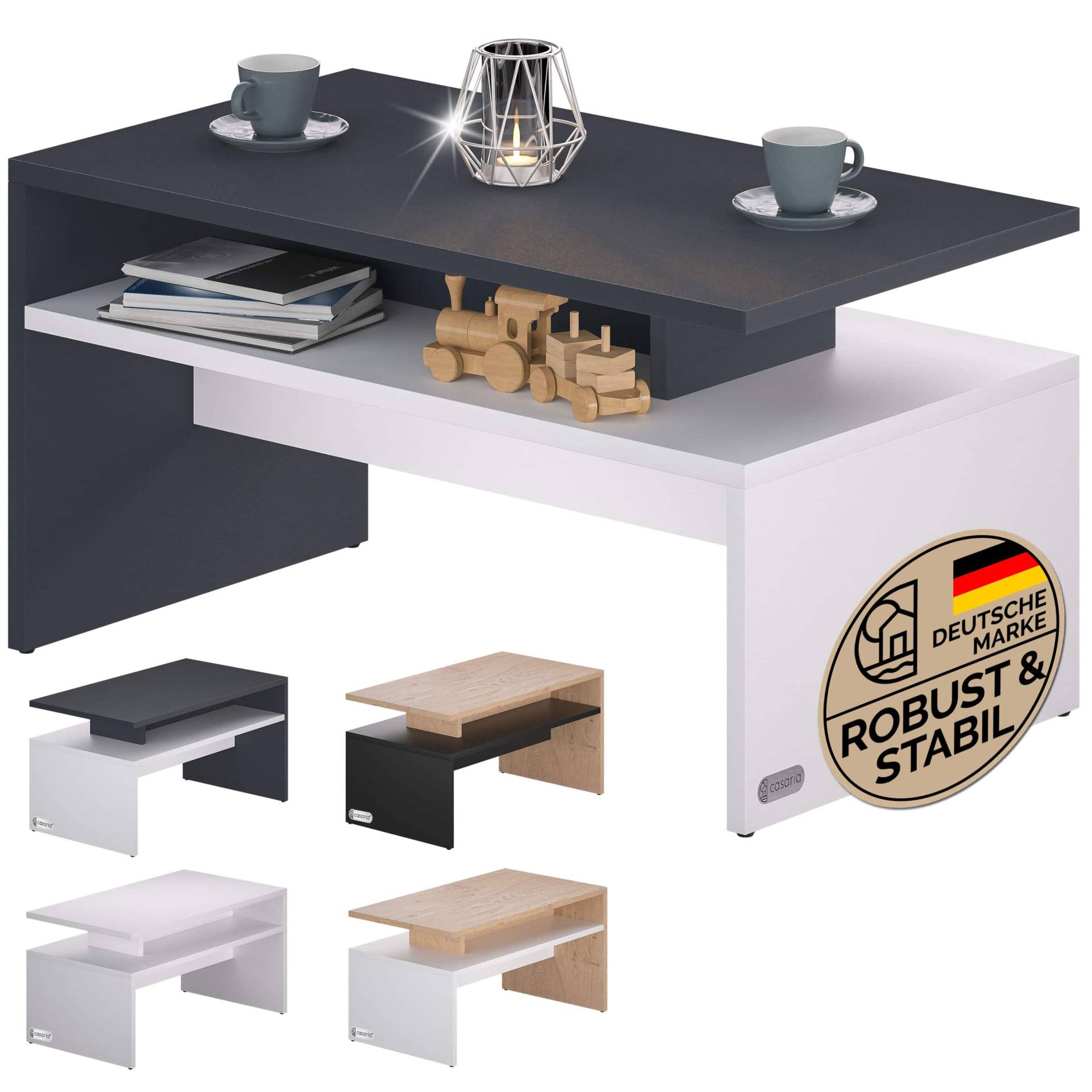 Couchtisch Sacramento Weiß/Anthrazit 92x50x47cm von Casaria®