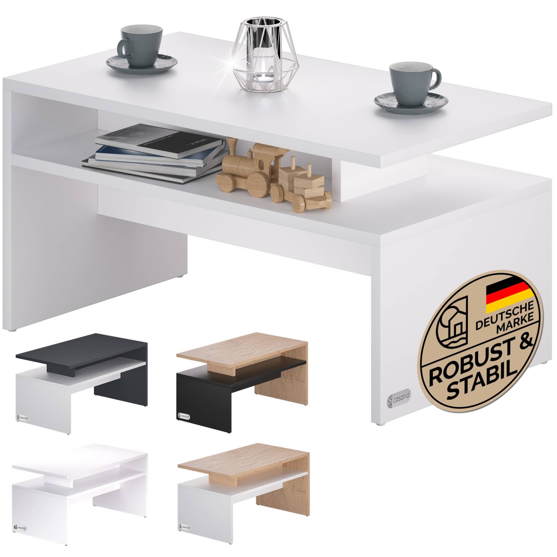 Couchtisch Sacramento Weiß 92x50x47cm von Casaria®