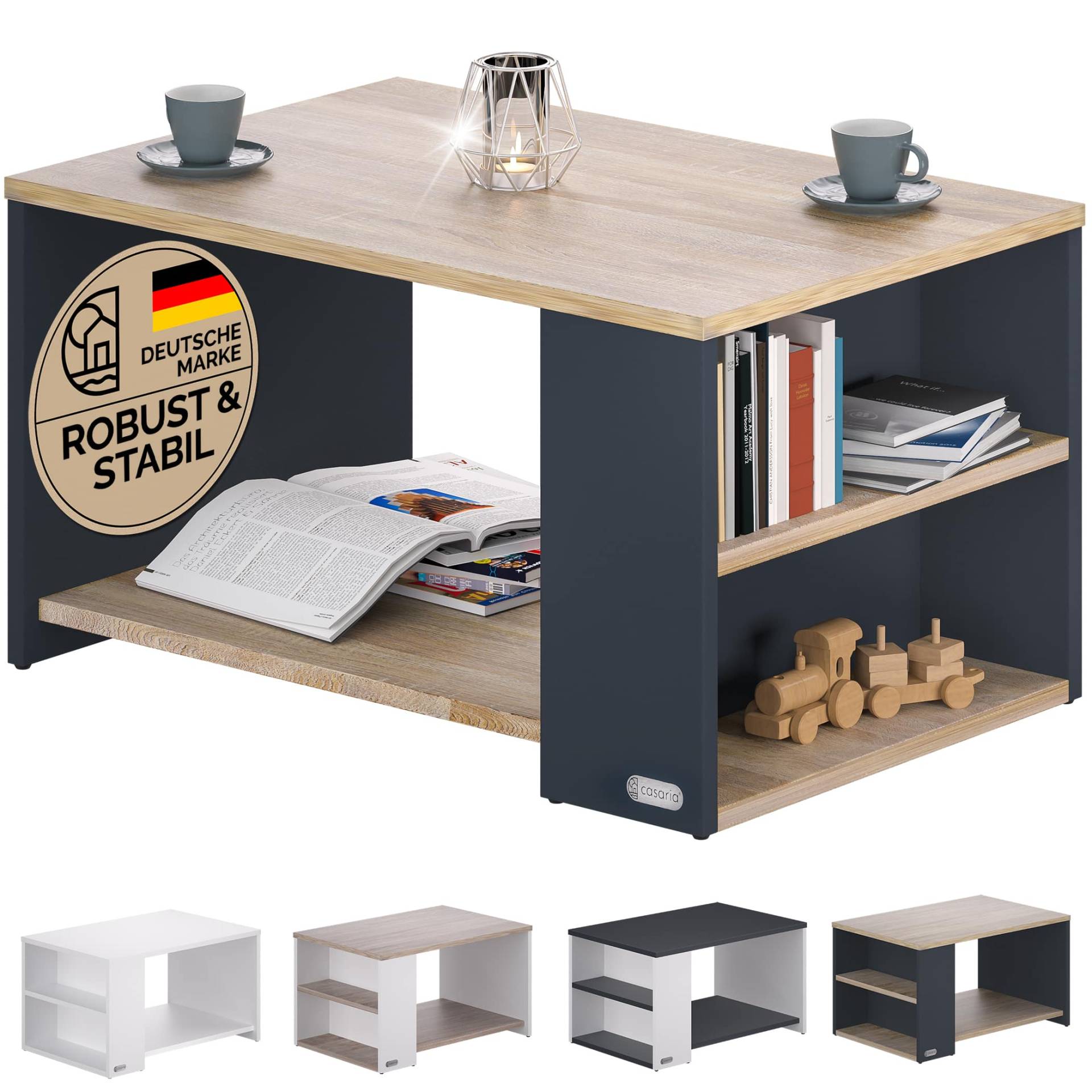 Couchtisch Santa Cruz Holz/Grau 90x59x47cm von Casaria®