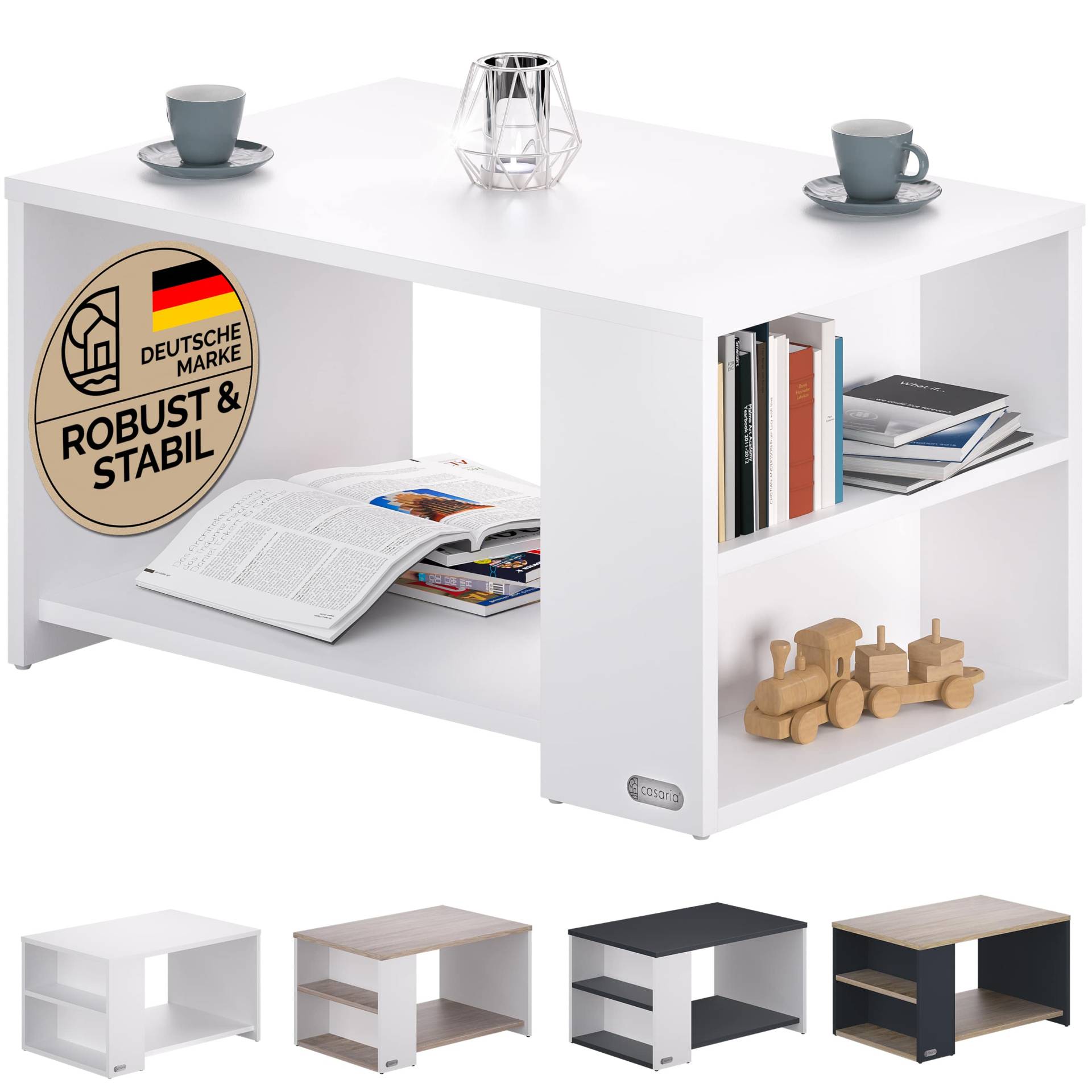 Couchtisch Santa Cruz Weiß 90x59x47cm von Casaria®