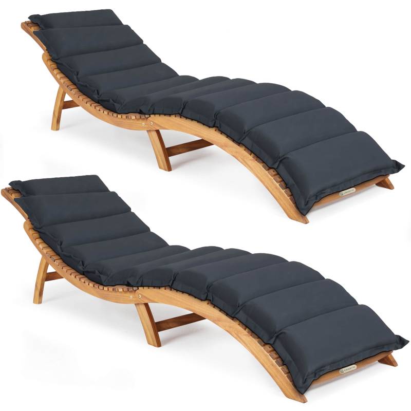 Faltbare Gartenliege 2er-Set Akazie FSC®-zertifiziert inkl Auflage Anthrazit von Casaria®