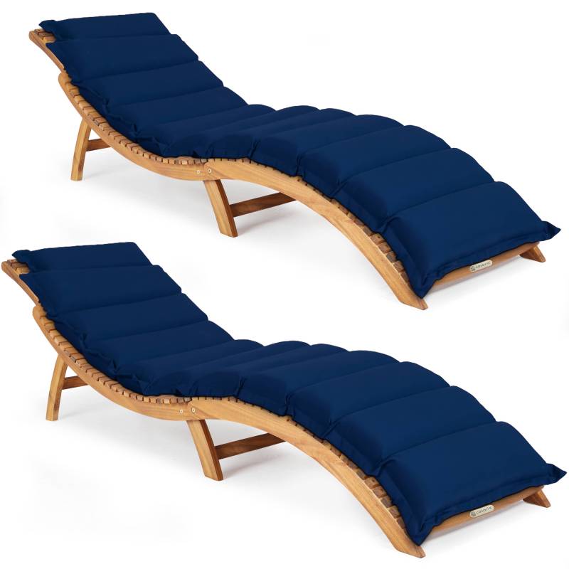 Faltbare Gartenliege 2er-Set Akazie FSC®-zertifiziert inkl Auflage Blau von Casaria®