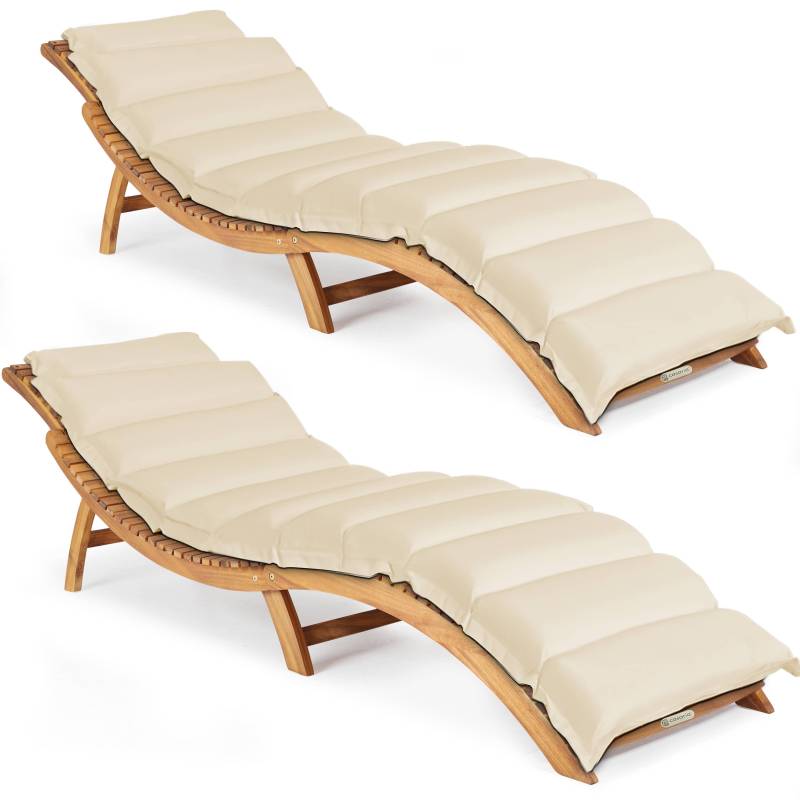 Faltbare Gartenliege 2er-Set Akazie FSC®-zertifiziert inkl Auflage Creme von Casaria®