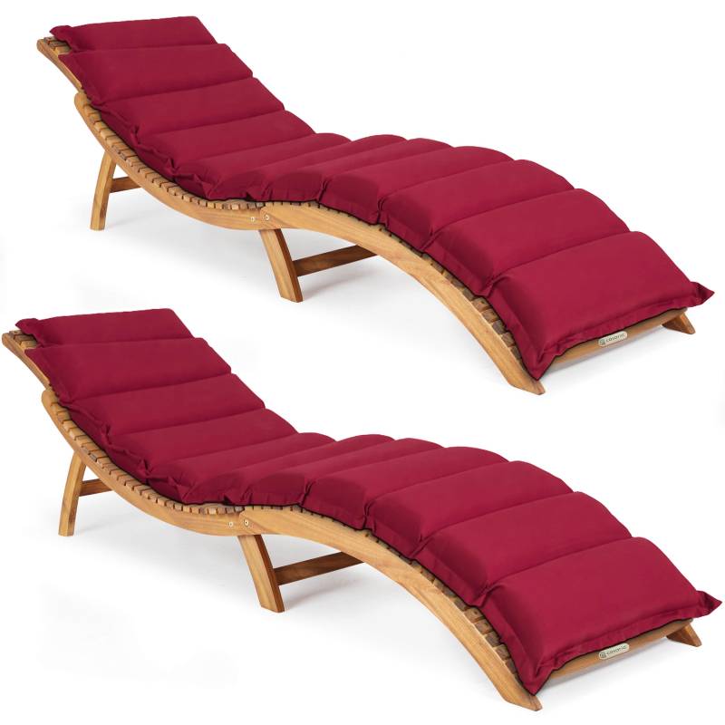 Faltbare Gartenliege 2er-Set Akazie FSC®-zertifiziert inkl Auflage Rot von Casaria®