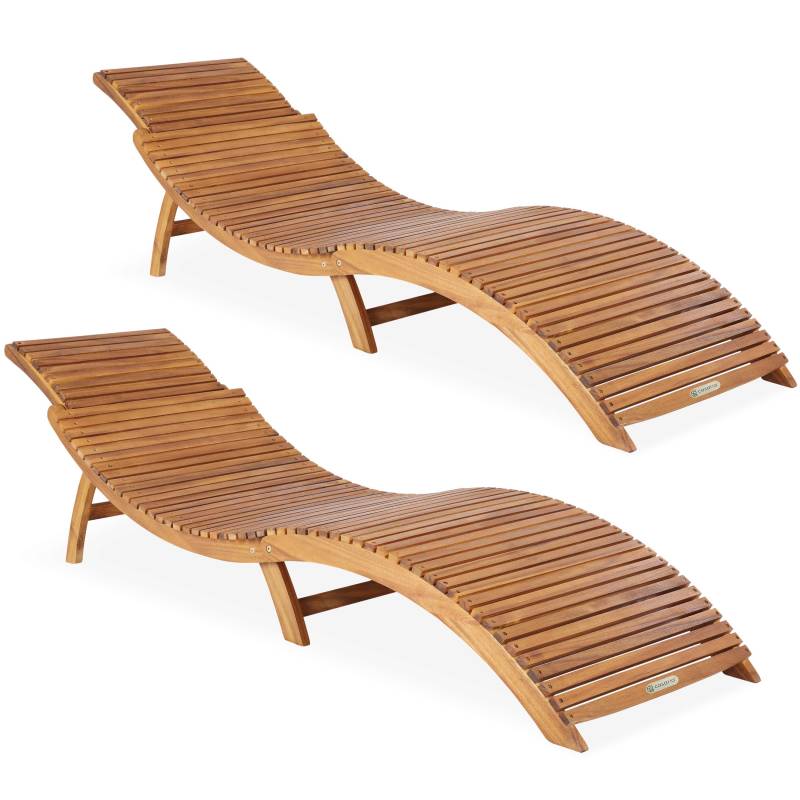Faltbare Gartenliege 2er-Set Akazienholz FSC®-zertifiziert von Casaria®