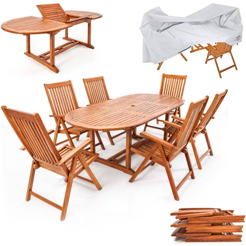 Garten-Sitzgruppe Vanamo 7-tlg Eukalyptusholz FSC®-zertifiziert Abdeckung von Casaria®