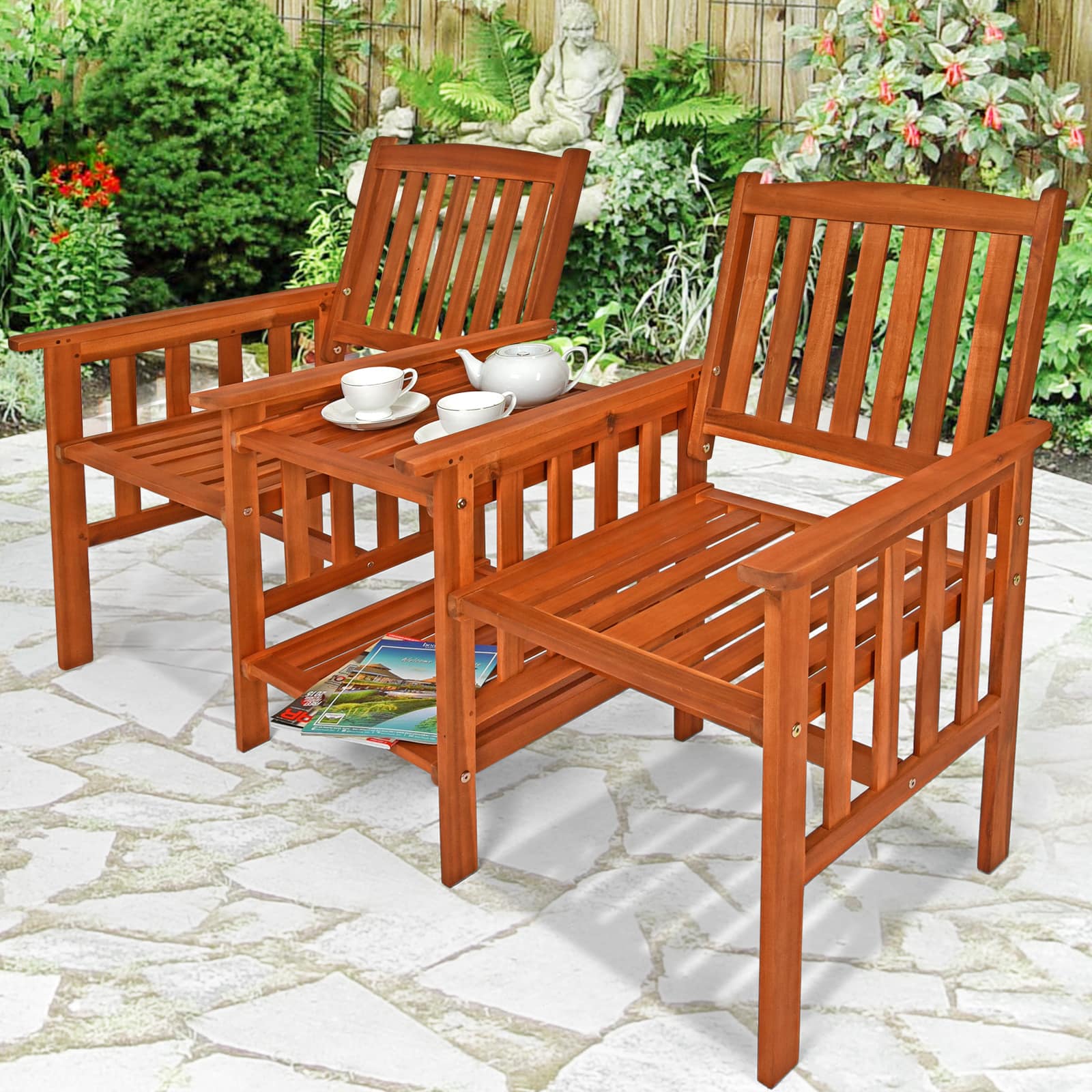 Gartenbank Akazienholz mit Tisch 164x63x91cm von Casaria®