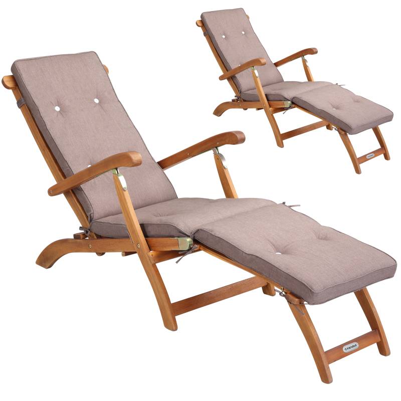 Gartenliege Queen Mary® 2er-Set Akazie FSC®-zertifiziert inkl Auflage Creme meliert von Casaria®