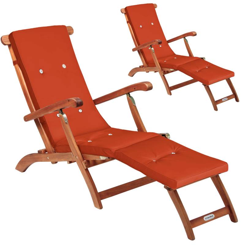 Gartenliege Queen Mary® 2er-Set Akazie FSC®-zertifiziert inkl Auflage Orange von Casaria®