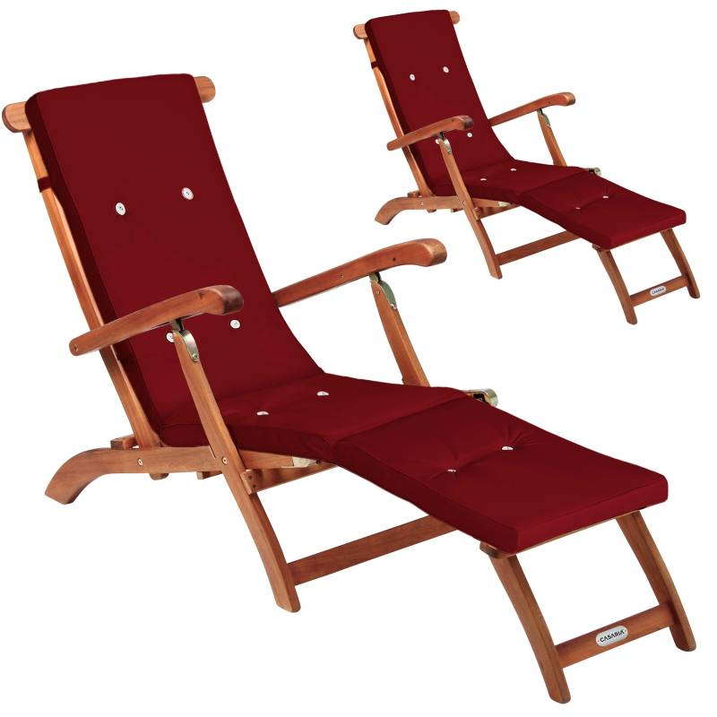 Gartenliege Queen Mary® 2er-Set Akazie FSC®-zertifiziert inkl Auflage Rot von Casaria®