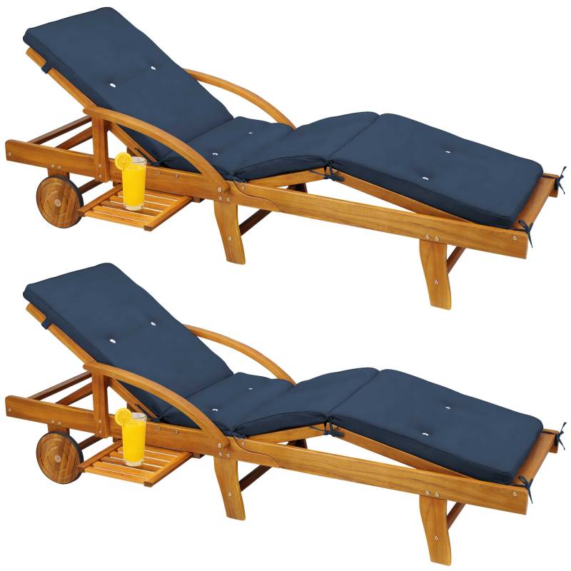 Gartenliege Tami Sun® 2er-Set Akazie inkl Auflage Blau von Casaria®