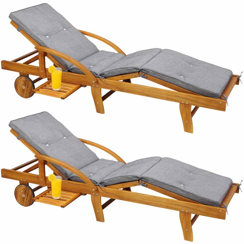 Gartenliege Tami Sun® 2er-Set Akazie inkl Auflage Grau meliert von Casaria®
