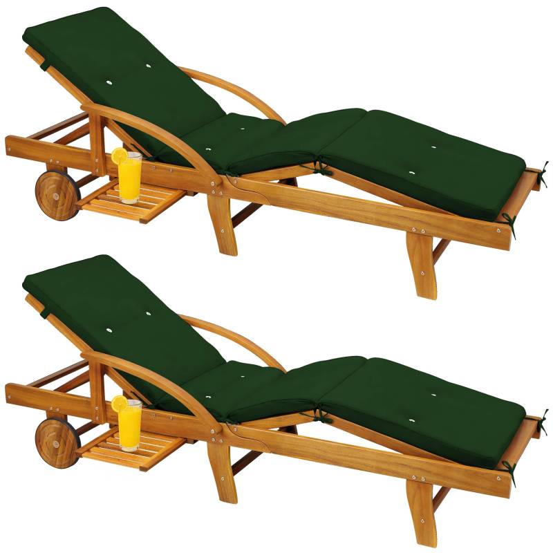 Gartenliege Tami Sun® 2er-Set Akazie inkl Auflage Grün von Casaria®