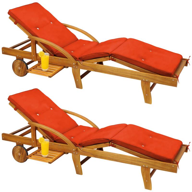 Gartenliege Tami Sun® 2er-Set Akazie inkl Auflage Orange von Casaria®