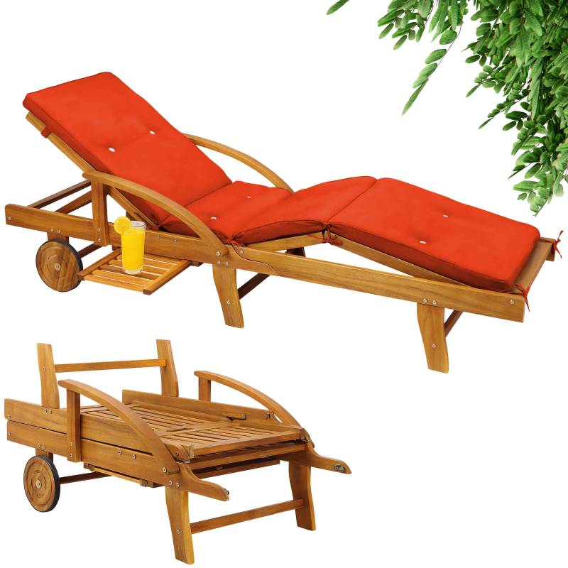 Gartenliege Tami Sun® Akazie inkl Auflage Orange von Casaria®