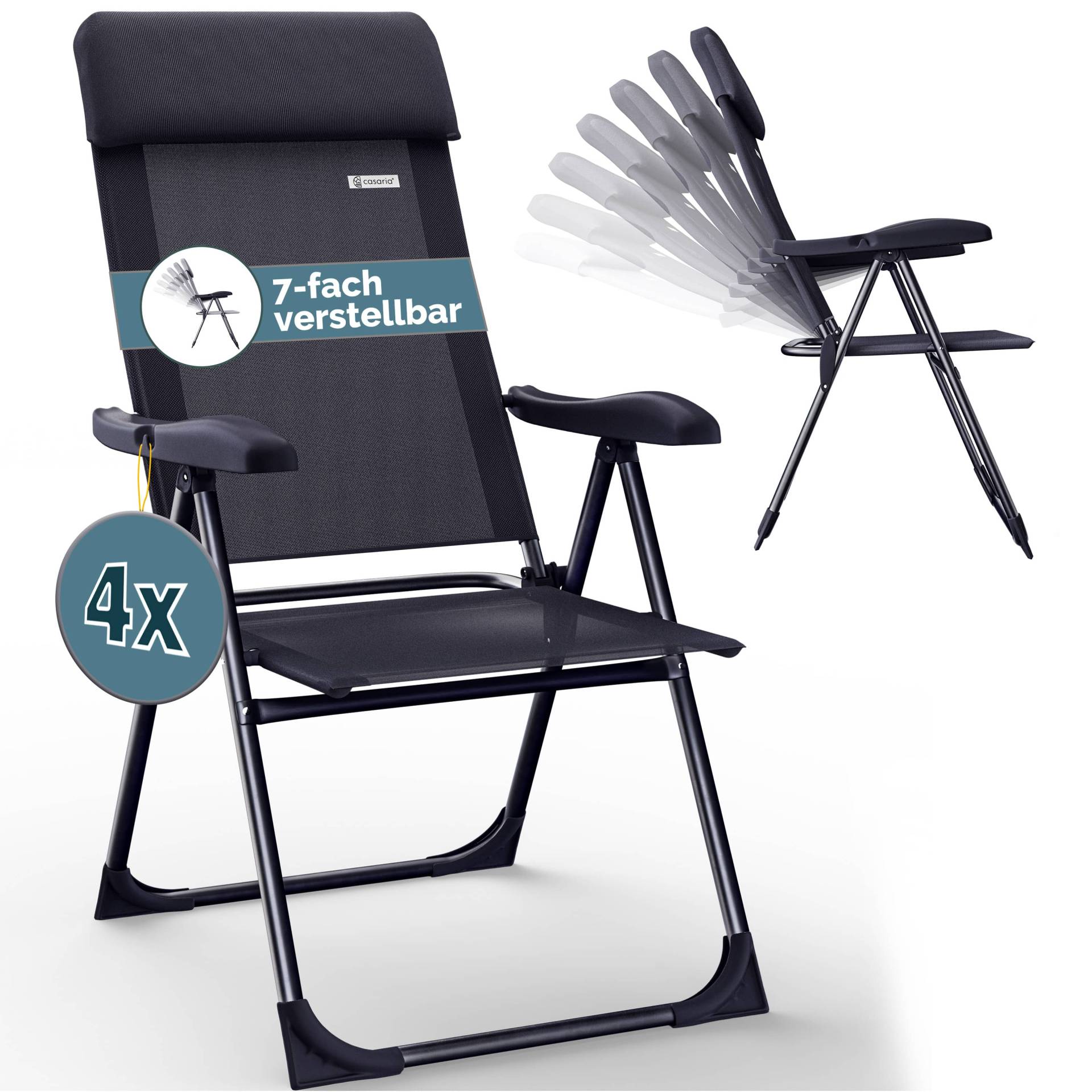 Gartenstuhl 4er-Set Anthrazit Alu klappbar von Casaria®