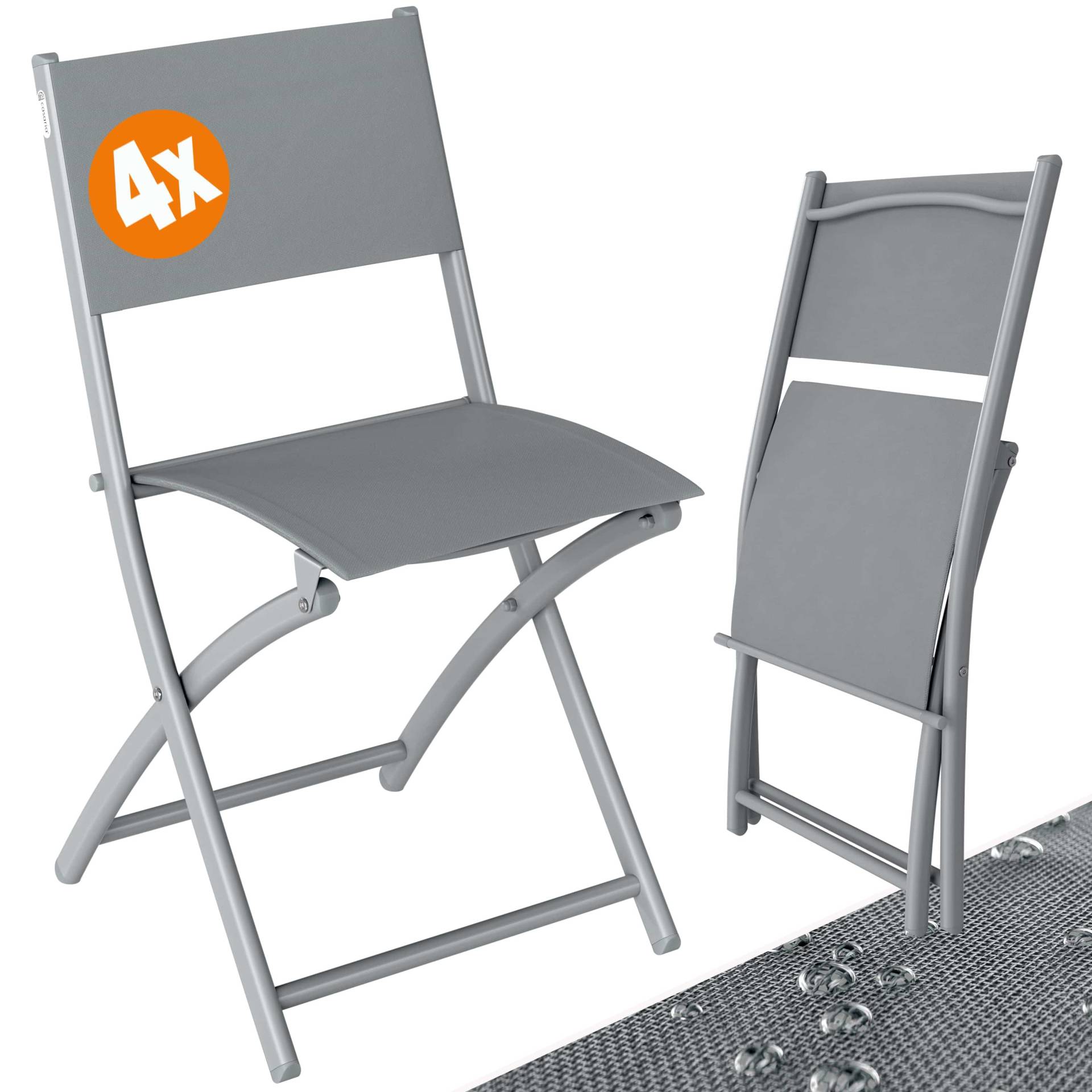 Gartenstuhl 4er-Set Grau von Casaria®