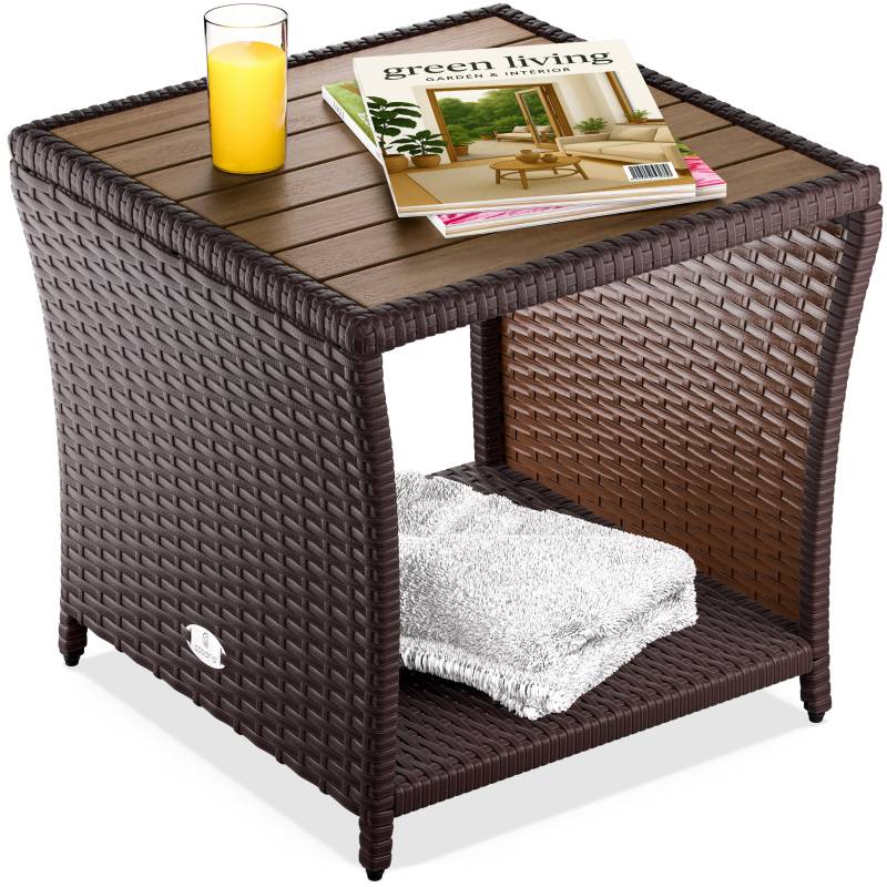 Polyrattan Beistelltisch Braun 40x45x45cm Akazienholz von Casaria®