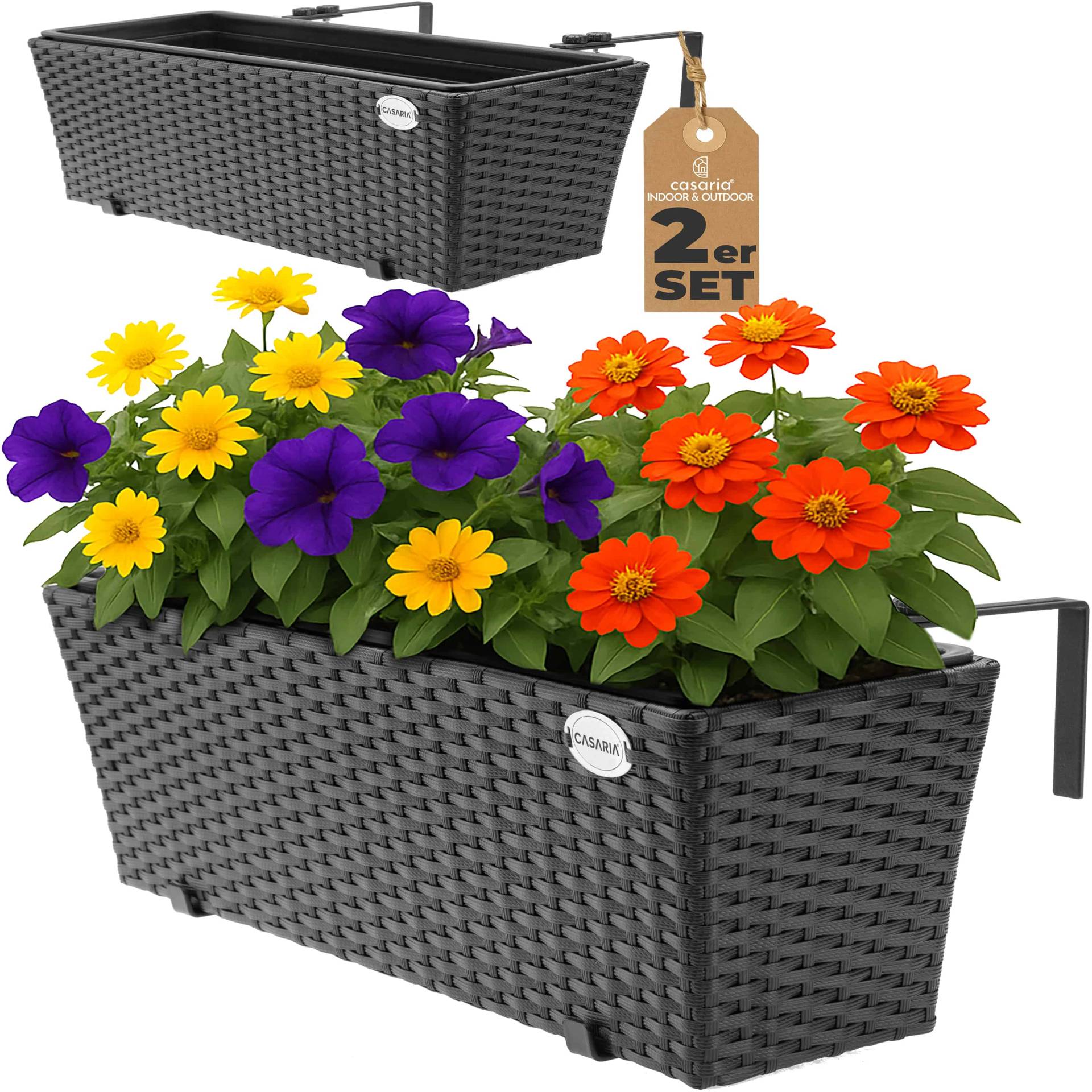 Polyrattan Blumenkasten 2er-Set Schwarz von Casaria®