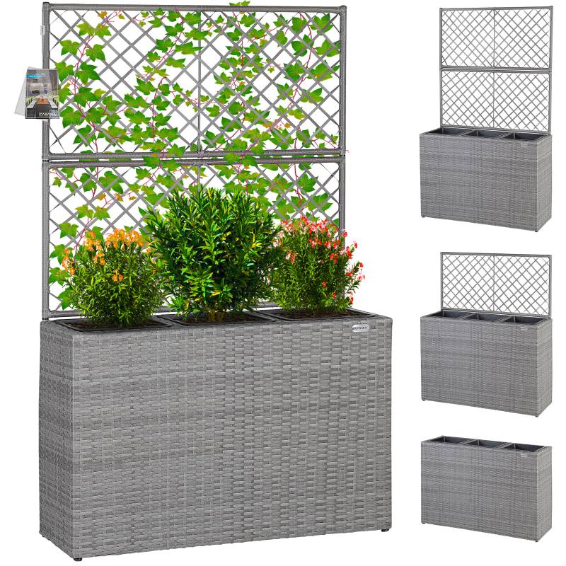 Polyrattan Blumenkasten mit Rankgitter Grau von Casaria®