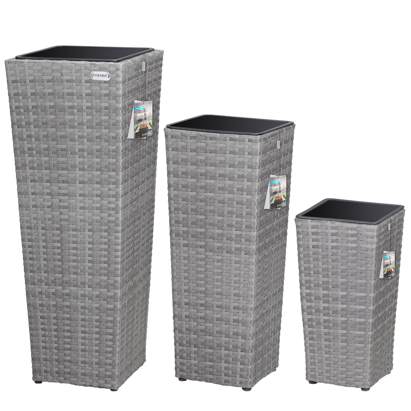 Polyrattan Blumentopf 3er-Set Grau von Casaria®