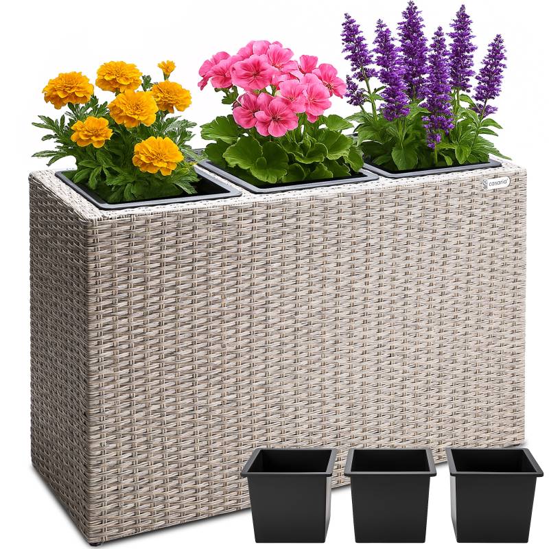Polyrattan Blumentopf Creme 83x30,5x60cm von Casaria®