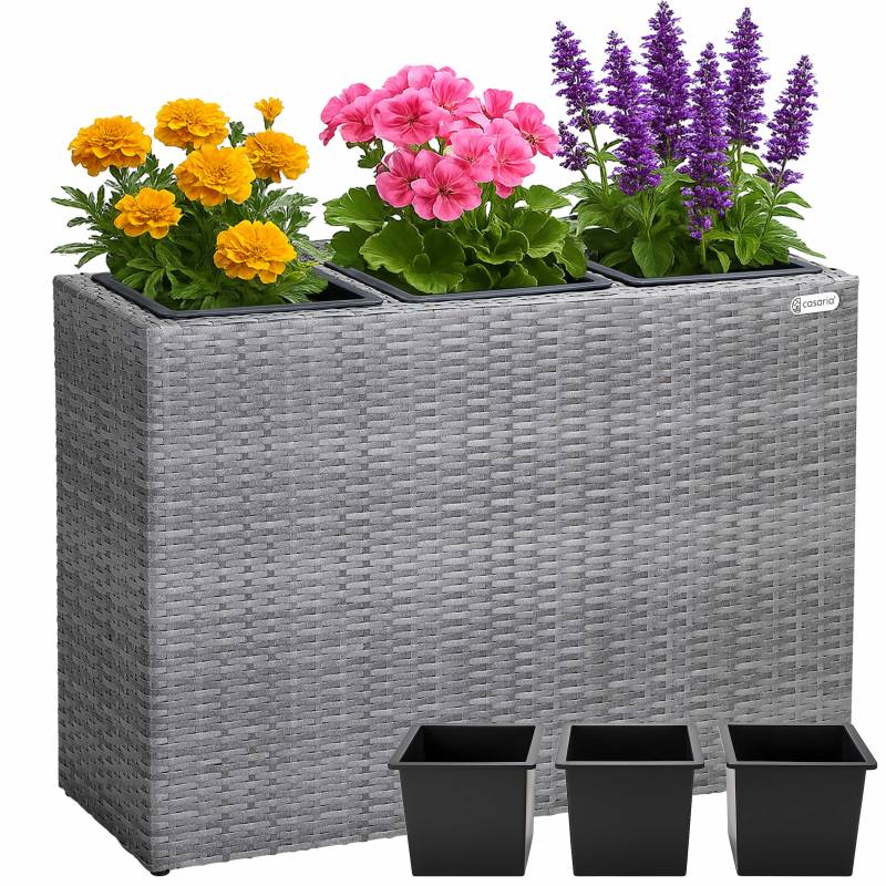 Polyrattan Blumentopf Grau 83x30,5x60cm von Casaria®