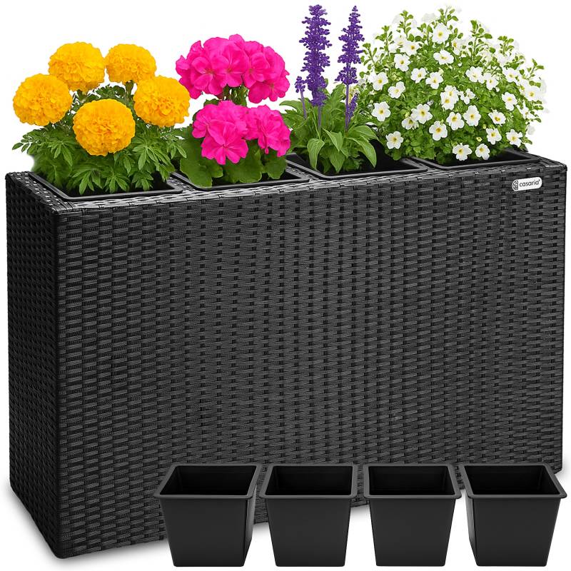 Polyrattan Blumentopf Schwarz 95x27x60cm von Casaria®