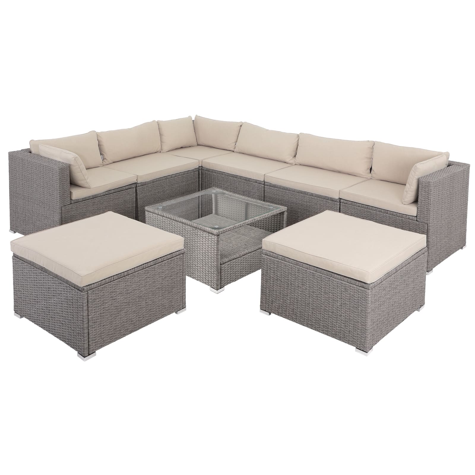 Polyrattan Ecklounge XXL Creme/Beige inkl. Kissen von Casaria®