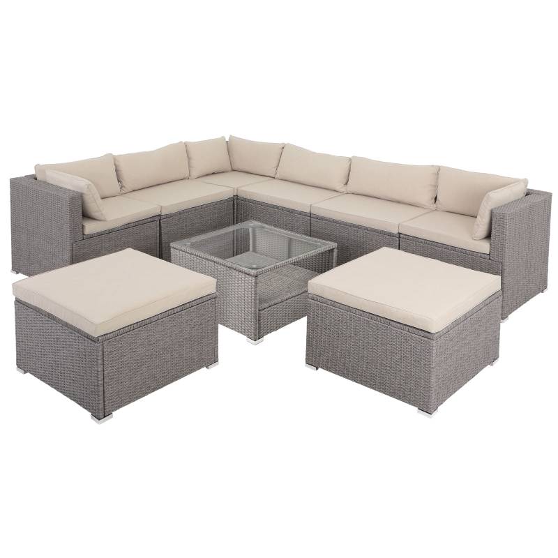 Polyrattan Ecklounge XXL Creme/Beige inkl Kissen von Casaria®