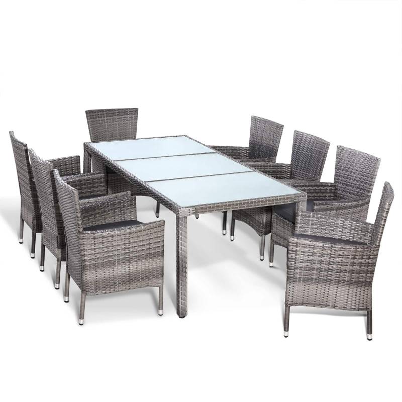 Polyrattan Garten-Sitzgruppe 9-tlg Grau stapelbar von Casaria®