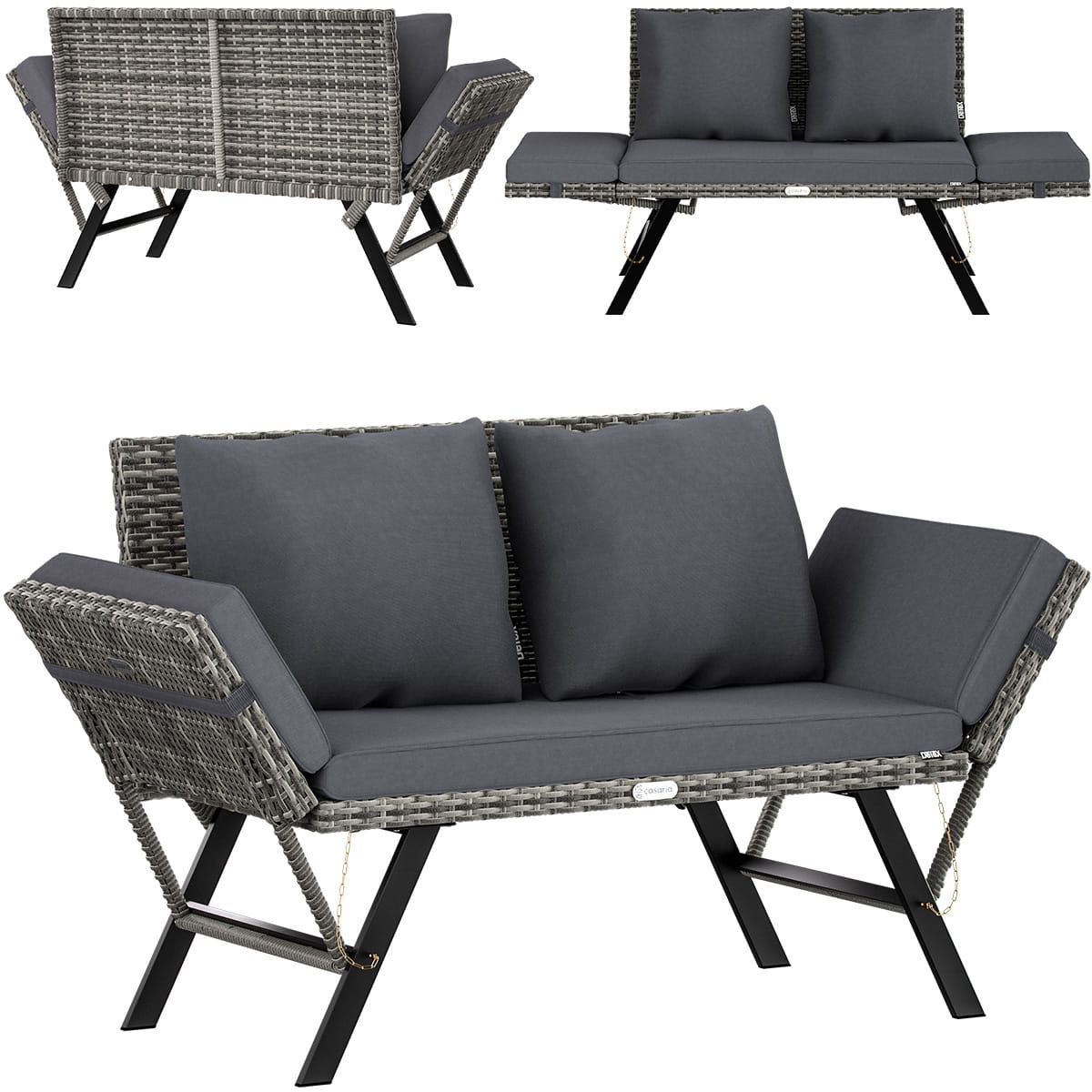 Polyrattan Gartenbank Grau 176x56x81cm von Casaria®