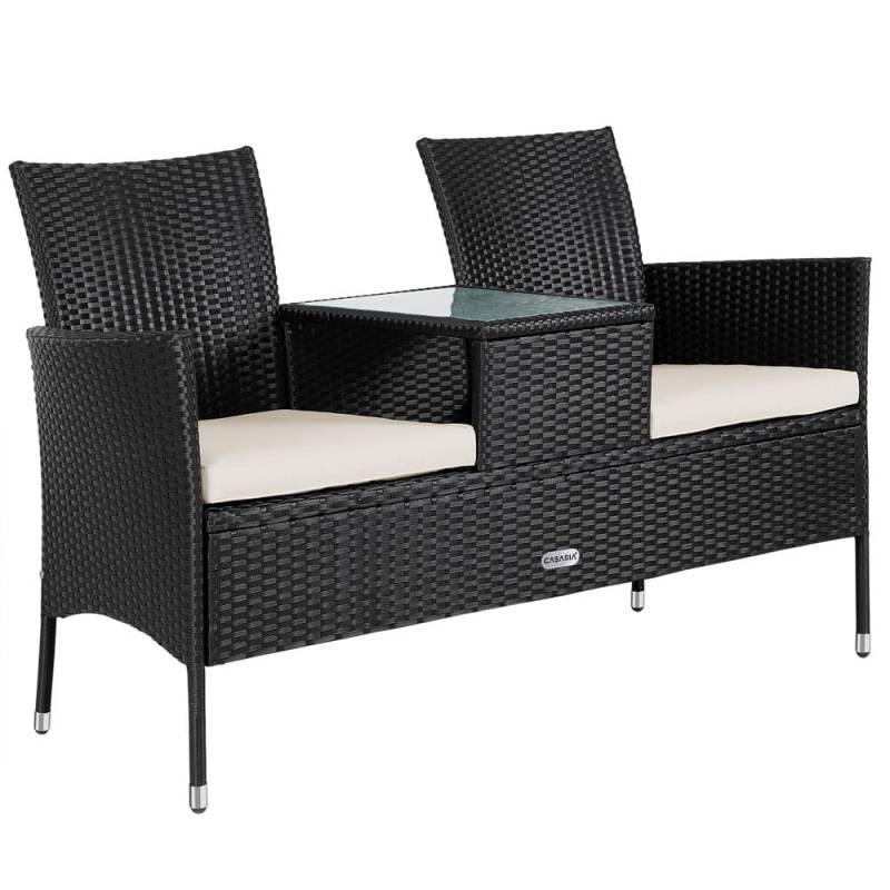 Polyrattan Kino Bank Schwarz 143x55x88cm von Casaria®