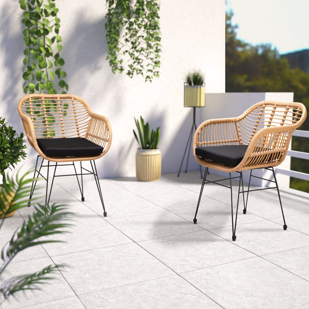 Polyrattan Korbsessel 2er-Set Natur von Casaria®