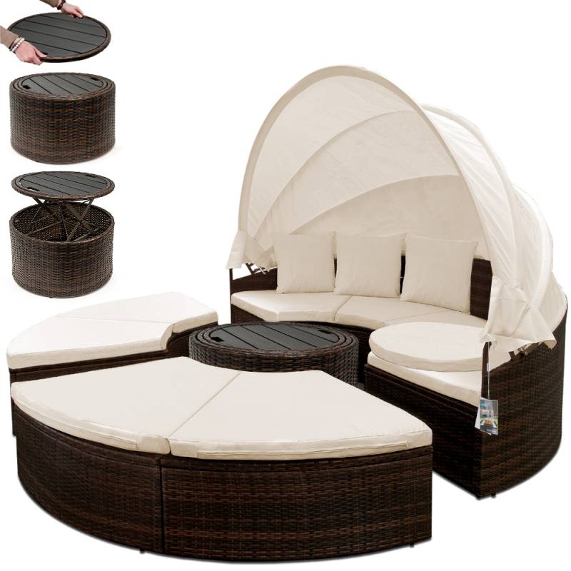 Polyrattan Sonneninsel Braun Ø185cm WPC-Teleskoptisch von Casaria®