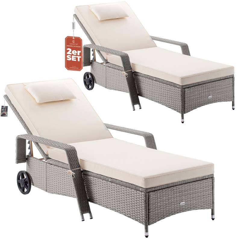 Polyrattan Gartenliege 2er-Set Creme/Creme 193x90x43cm von Casaria®