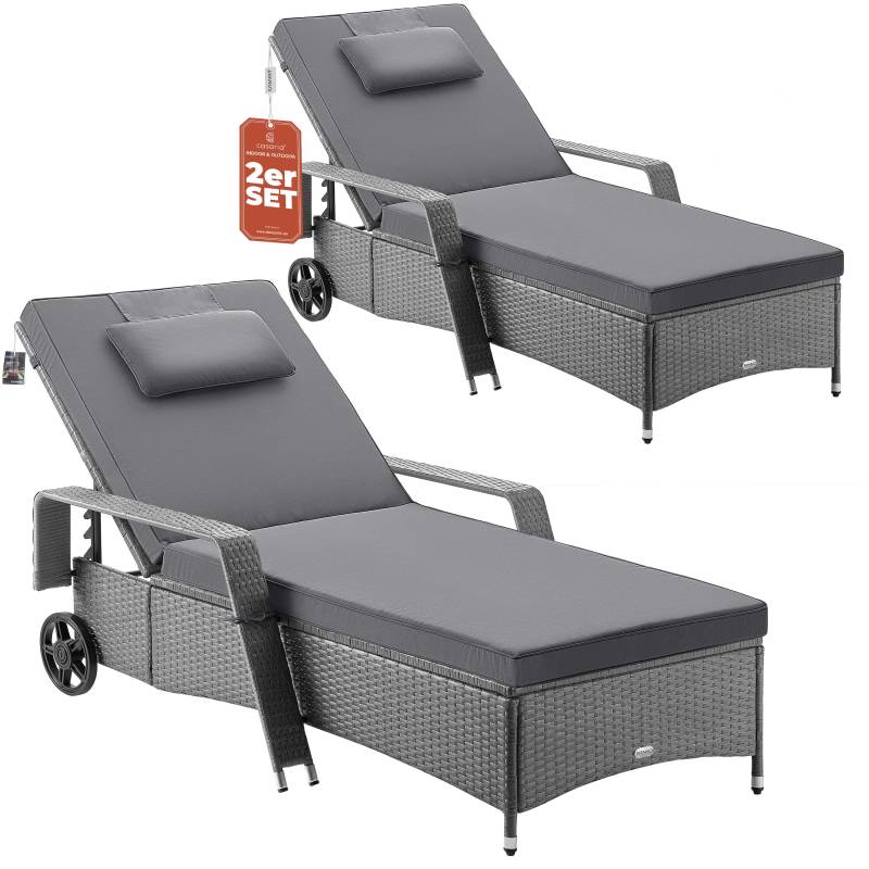 Polyrattan Gartenliege 2er-Set Grau/Anthrazit 193x90x43cm von Casaria®