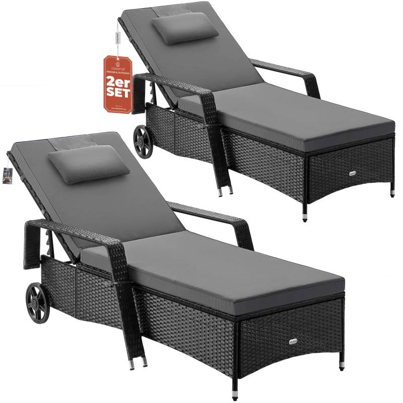 Polyrattan Gartenliege 2er-Set Schwarz/Anthrazit 193x90x43cm von Casaria®