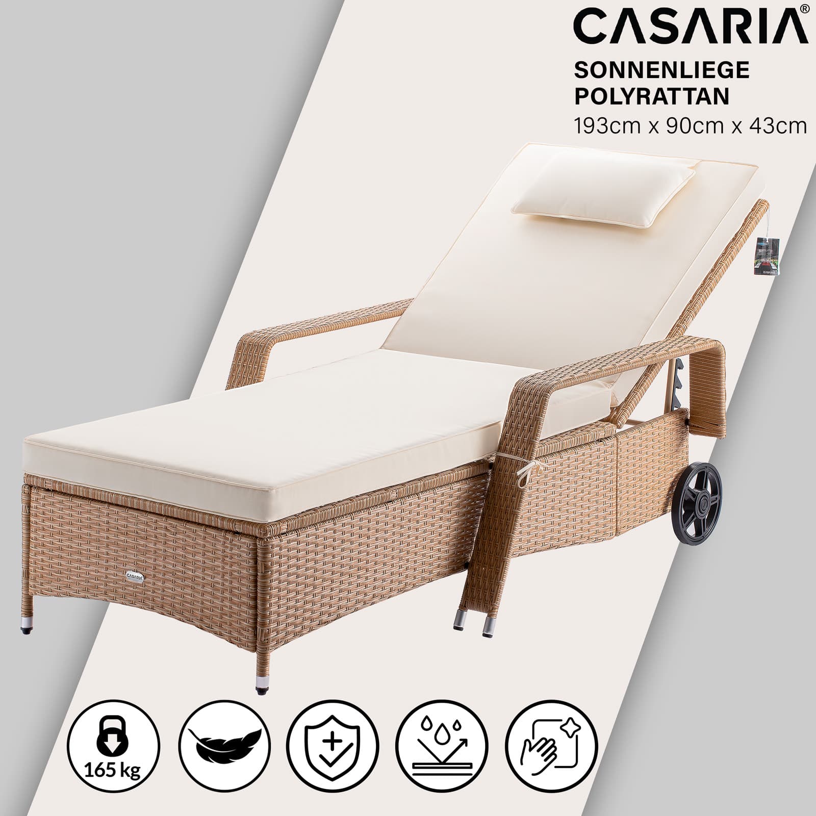 Polyrattan Sonnenliege Creme/Creme 193x90x43cm von Casaria®