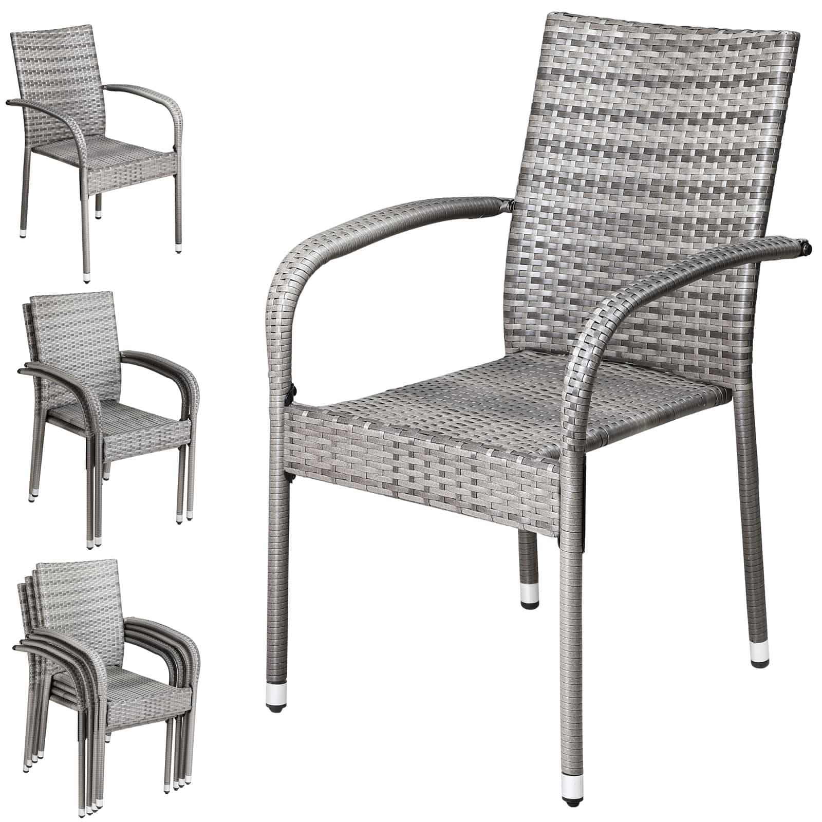 Polyrattan Stapelstuhl Comfort 4er-Set Grau von Casaria®