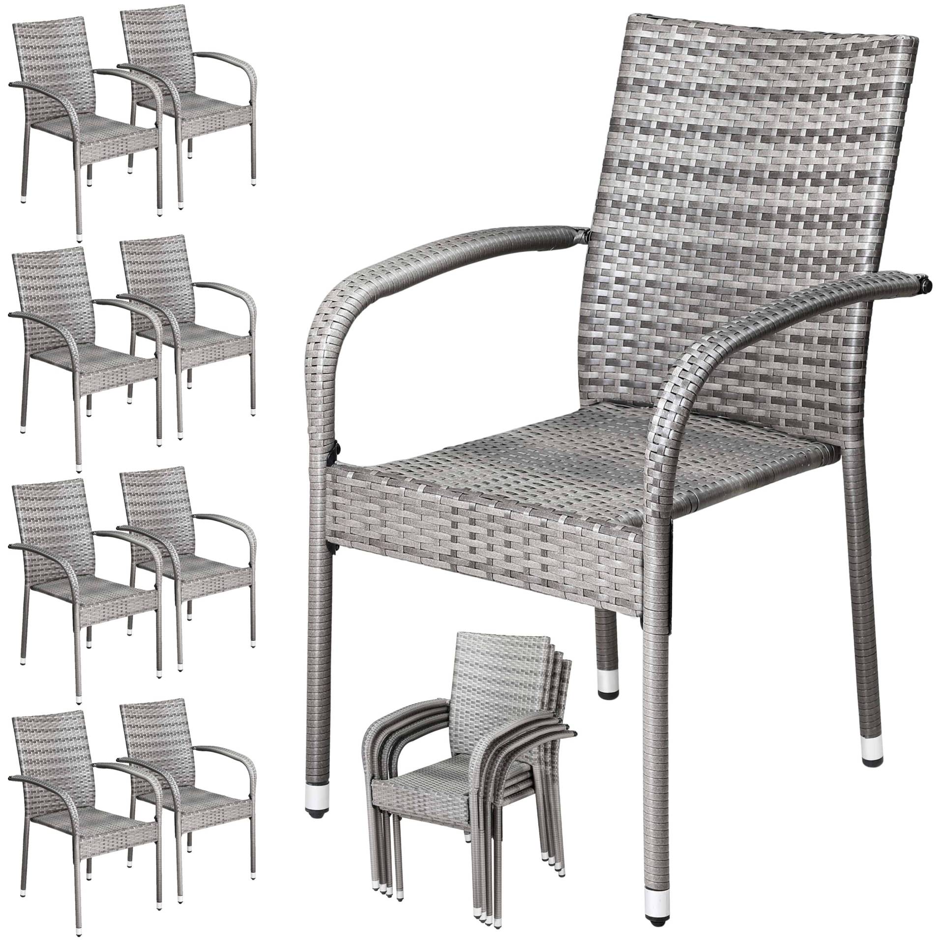 Polyrattan Stapelstuhl Comfort 8er-Set Grau von Casaria®